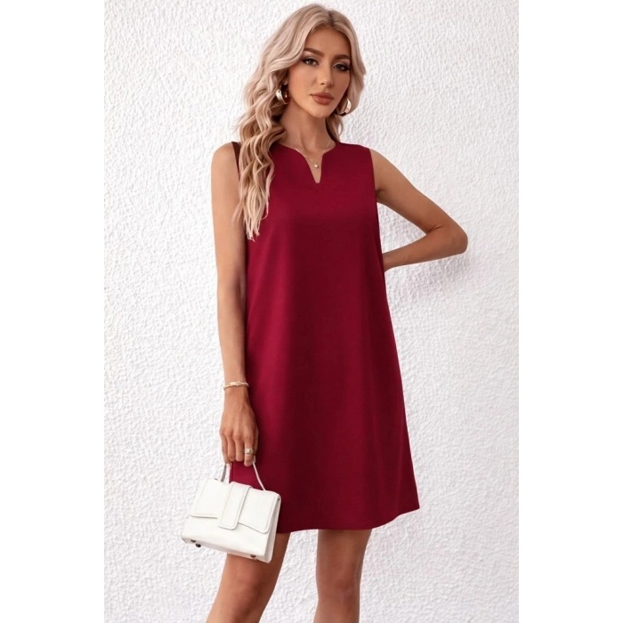MARSiLYAN- Kadın Askılı V Yakalı Mini Ithal Krep Elbise