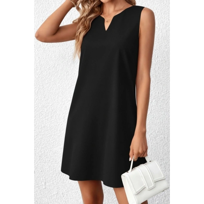 MARSiLYAN- Kadın Askılı V Yakalı Mini Ithal Krep Elbise