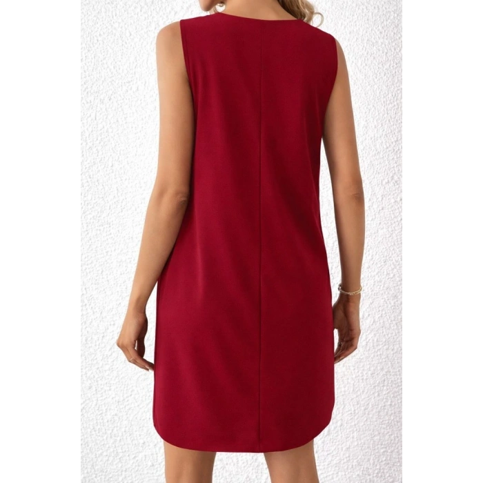 MARSiLYAN- Kadın Askılı V Yakalı Mini Ithal Krep Elbise