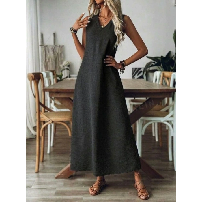 MARSiLYAN- Kadın Askılı V Yakalı Uzun Elbise