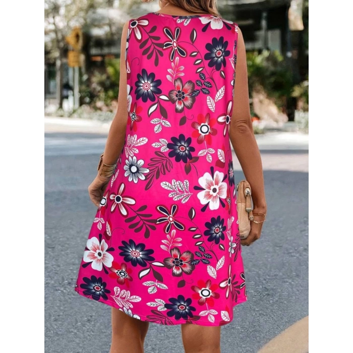 MARSiLYAN- Kadın Askılı Yuvarlak Yaka Desenli A Kesim Süprem Elbise