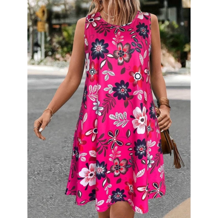 MARSiLYAN- Kadın Askılı Yuvarlak Yaka Desenli A Kesim Süprem Elbise