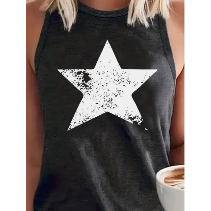 MARSiLYAN- Kadın Askılı Yuvarlak Yaka Yıldız Desenli Süprem Bluz