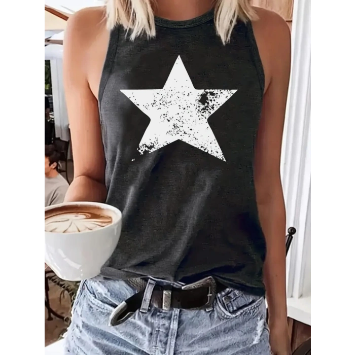 MARSiLYAN- Kadın Askılı Yuvarlak Yaka Yıldız Desenli Süprem Bluz