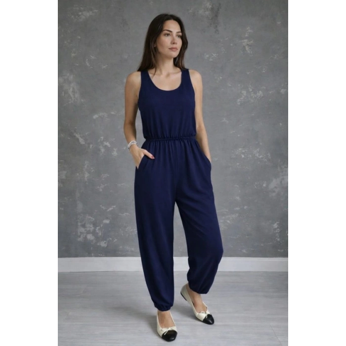 MARSiLYAN- Kadın Askılı Yuvarlak Yakalı Cepli Viskon Tulum