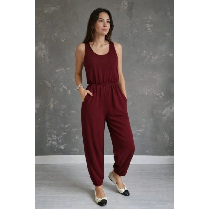 MARSiLYAN- Kadın Askılı Yuvarlak Yakalı Cepli Viskon Tulum