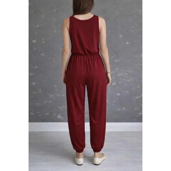 MARSiLYAN- Kadın Askılı Yuvarlak Yakalı Cepli Viskon Tulum