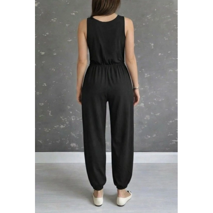 MARSiLYAN- Kadın Askılı Yuvarlak Yakalı Cepli Viskon Tulum