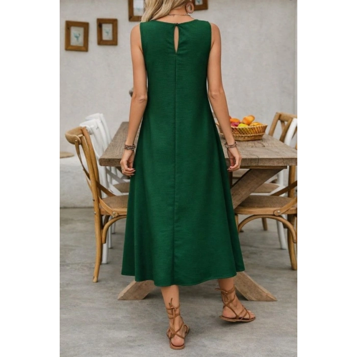 MARSiLYAN- Kadın Askılı Yuvarlak Yakalı Kıloş Cepli Uzun Elbise