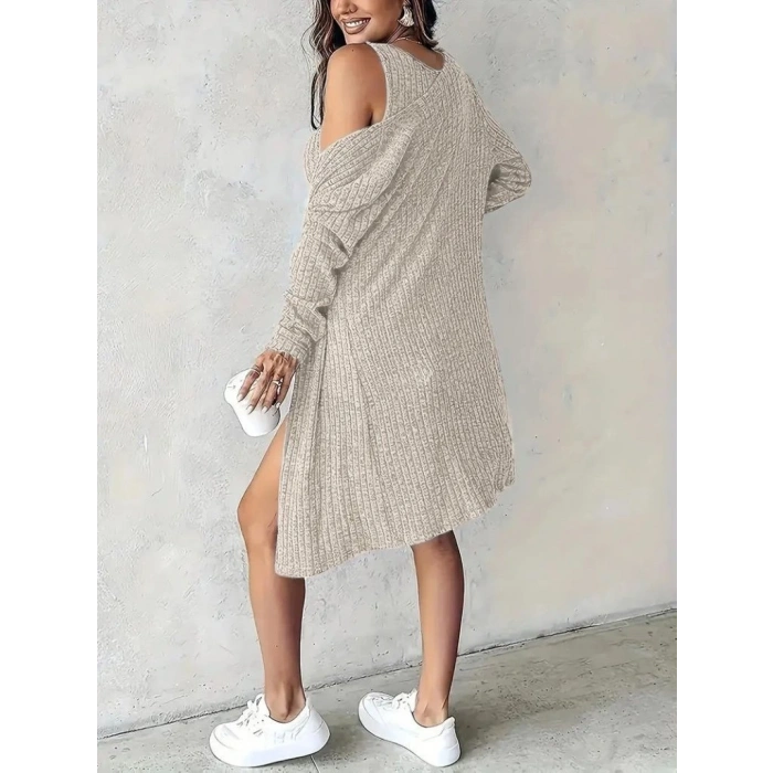 MARSiLYAN- Kadın Askılı Yuvarlak Yakalı önü Düğmeli şardonlu Kaşkorse Mini Elbise Ve Kısa Ceket