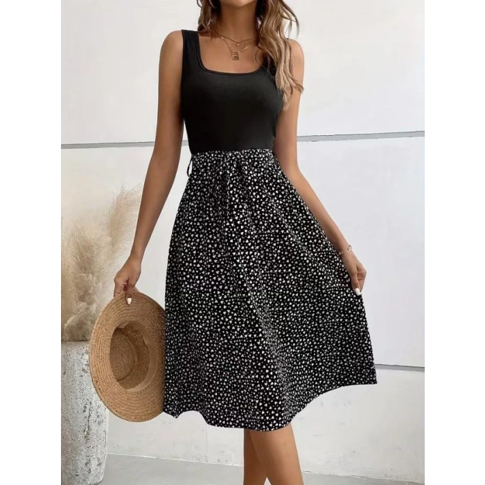 MARSiLYAN- Kadın Askılı Yuvarlak Yakalı üst Viskon Alt Süprem Kısa Elbise