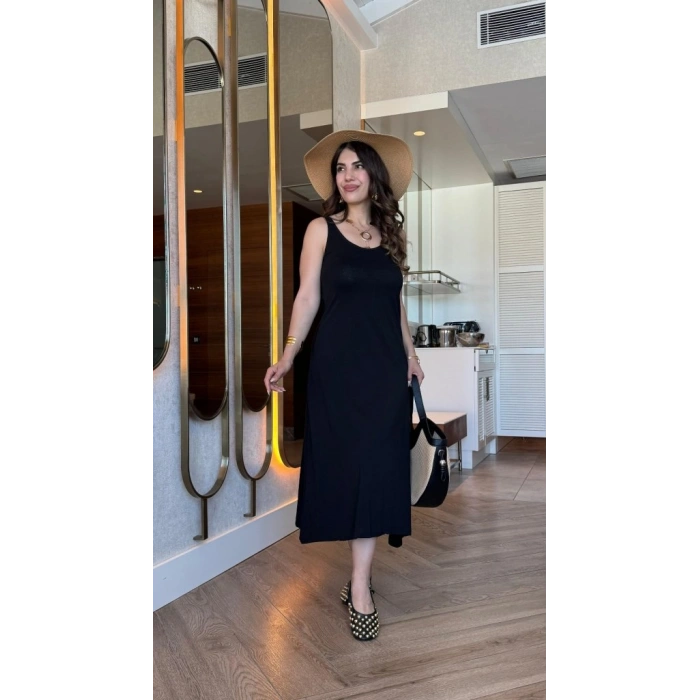 MARSiLYAN- Kadın Askılı Yuvarlak Yakalı Viskon Elbise