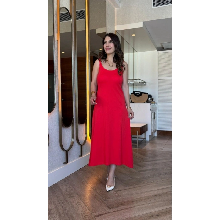 MARSiLYAN- Kadın Askılı Yuvarlak Yakalı Viskon Elbise