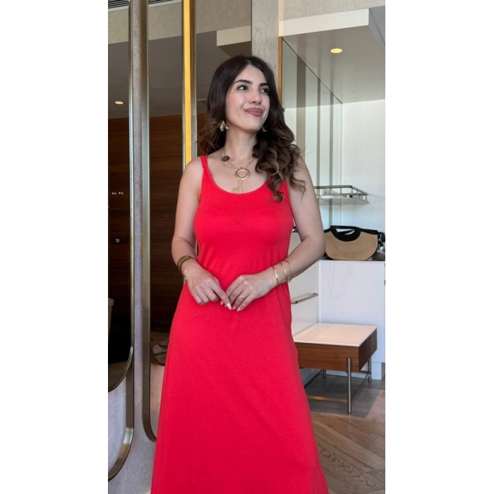 MARSiLYAN- Kadın Askılı Yuvarlak Yakalı Viskon Elbise