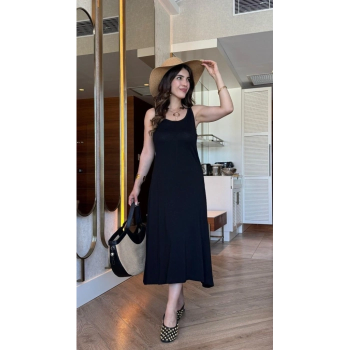 MARSiLYAN- Kadın Askılı Yuvarlak Yakalı Viskon Elbise