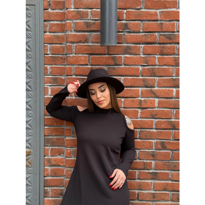 MARSiLYAN- Kadın Balıkçı Yaka Omuzlardan Açık Uzun Kollu Janjan Krep Elbise