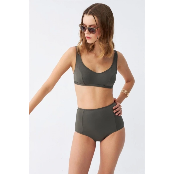 MARSiLYAN- Kadın Basic Haki Pedli Yüksek Bel Bikini Takımı