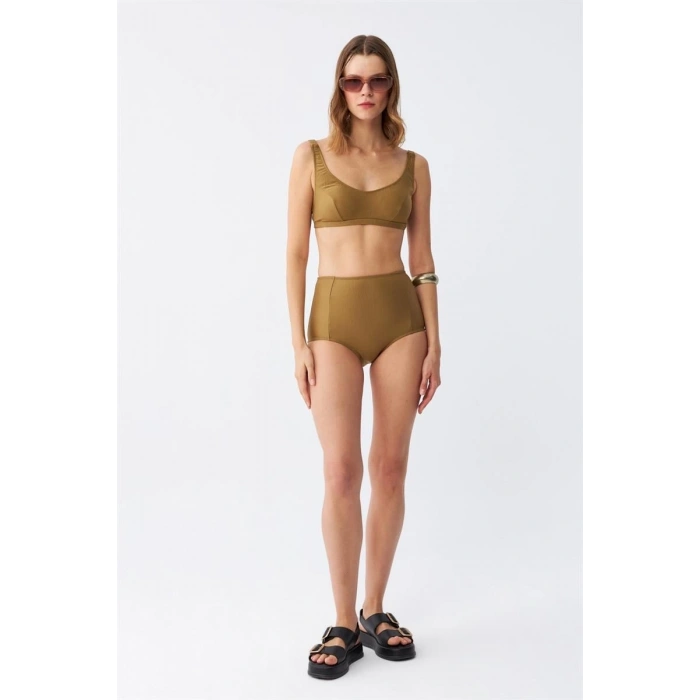 MARSiLYAN- Kadın Basic Hardal Pedli Yüksek Bel Bikini Takımı