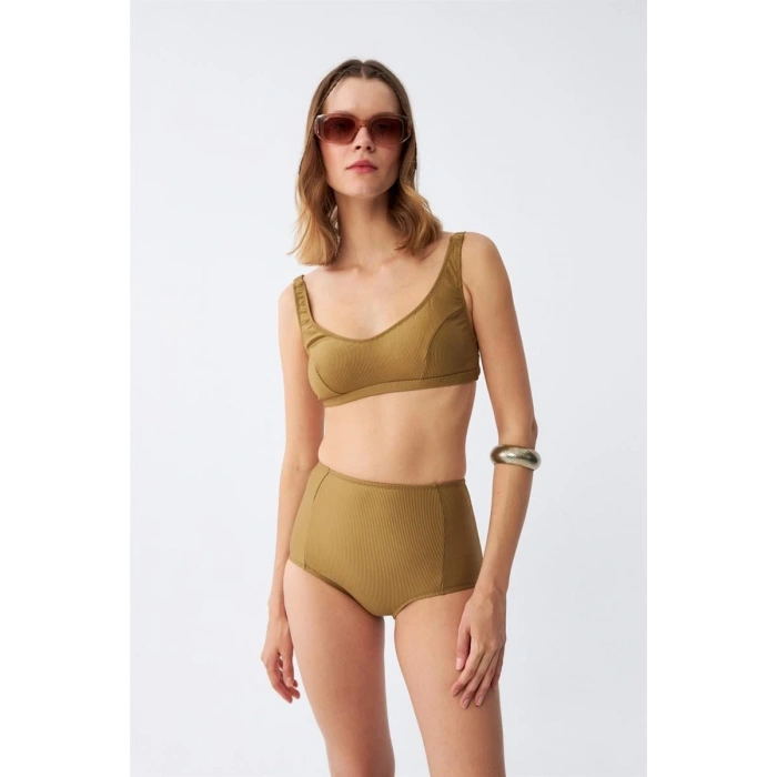 MARSiLYAN- Kadın Basic Hardal Pedli Yüksek Bel Bikini Takımı