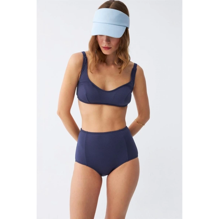 MARSiLYAN- Kadın Basic Lacivert Pedli Yüksek Bel Bikini Takımı