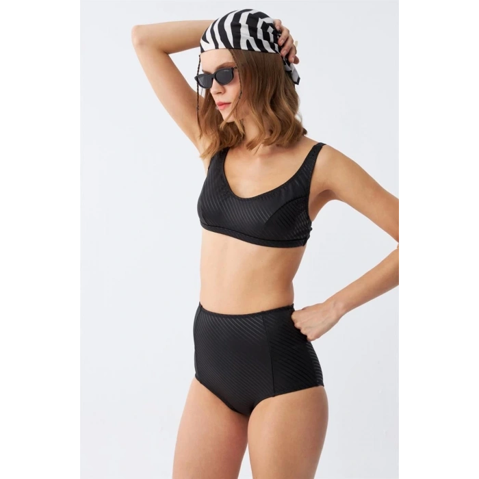 MARSiLYAN- Kadın Basic Siyah Pedli Yüksek Bel Bikini Takımı