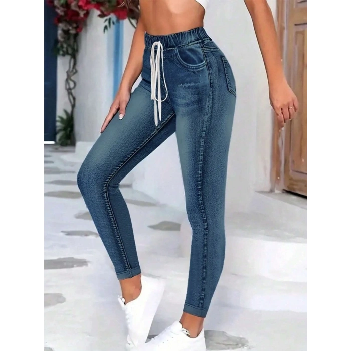 MARSiLYAN- Kadın Belden Bağlamalı Cepli Yüksek Bel Kot Pantolon