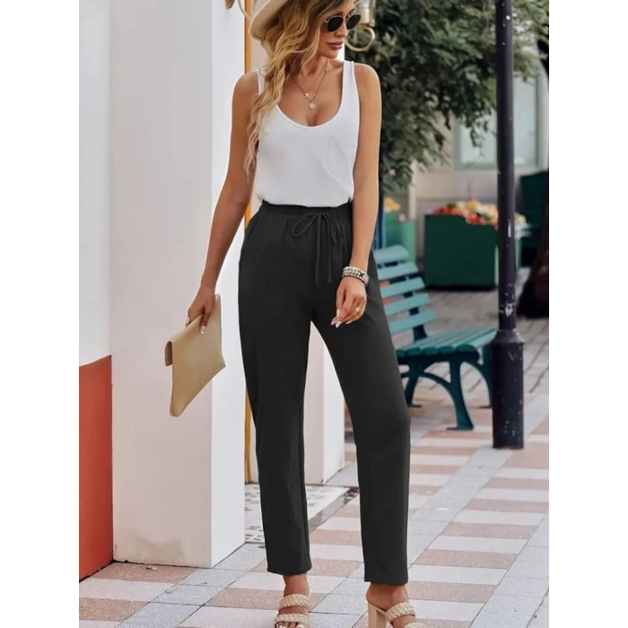 MARSiLYAN- Kadın Beli Lastikli Keten Pantolon