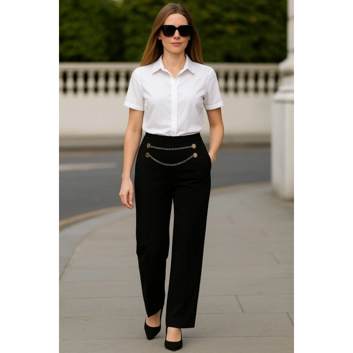 MARSiLYAN- Kadın Beli Zincir Detay Ithal Krep Pantolon