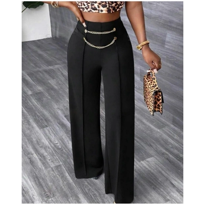 MARSiLYAN- Kadın Beli Zincir Detay Ithal Krep Pantolon