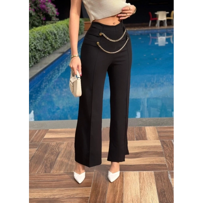 MARSiLYAN- Kadın Beli Zincir Detay Ithal Krep Pantolon