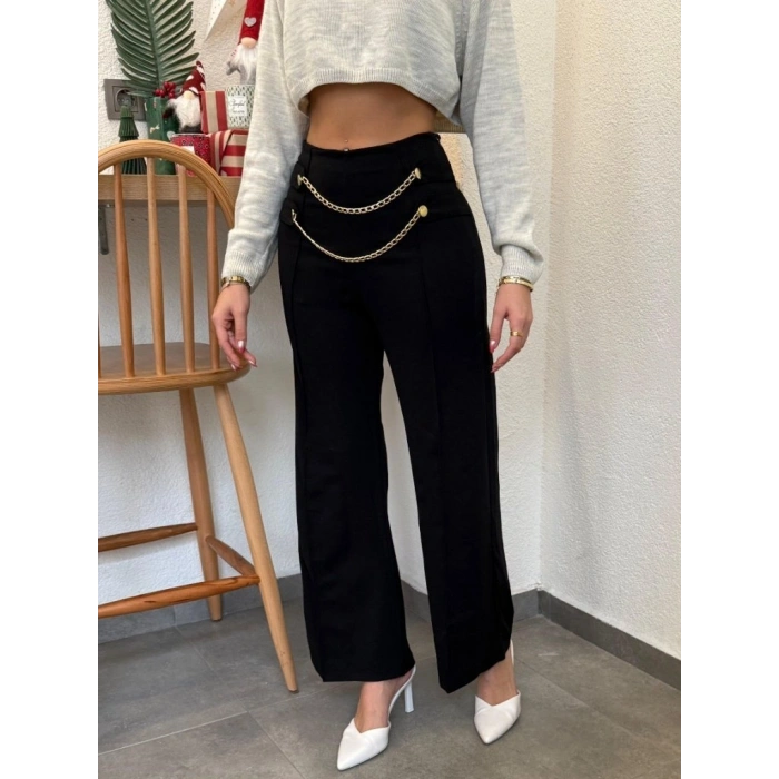 MARSiLYAN- Kadın Beli Zincir Detay Ithal Krep Pantolon