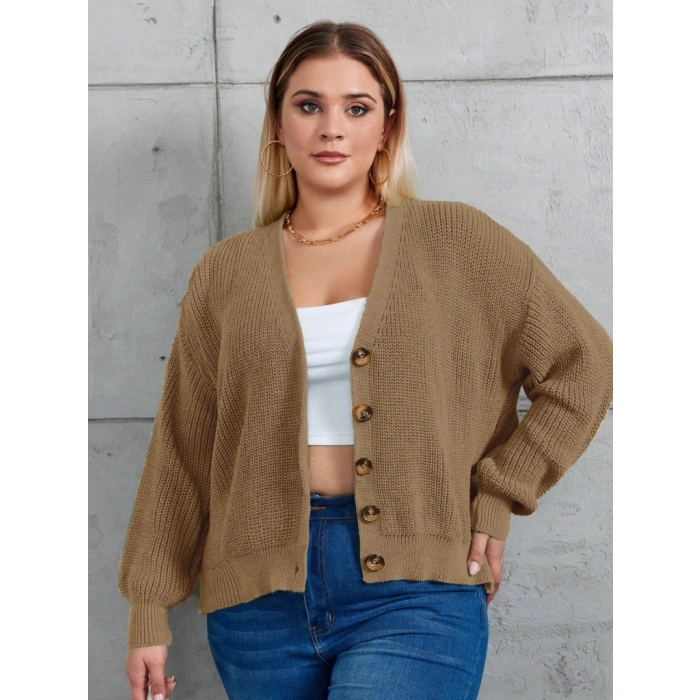 MARSiLYAN- Kadın Beş Düğme Büyük Beden Triko Hırka