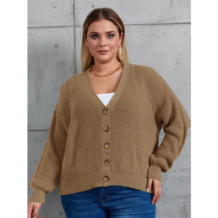 MARSiLYAN- Kadın Beş Düğme Büyük Beden Triko Hırka