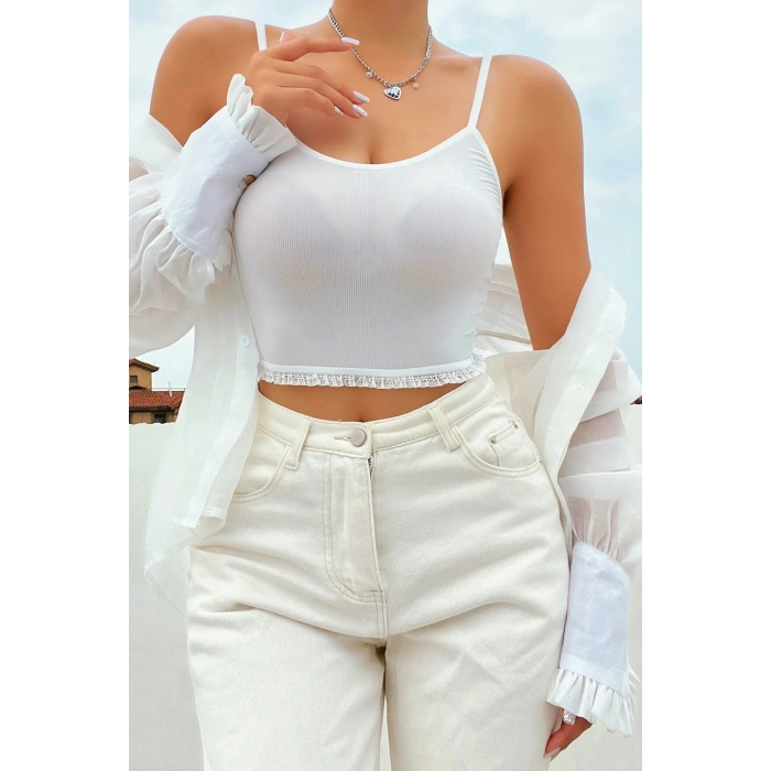 MARSiLYAN- Kadın Beyaz Alt-üst Dantel Detaylı Şortlu Şık Gecelik Takım