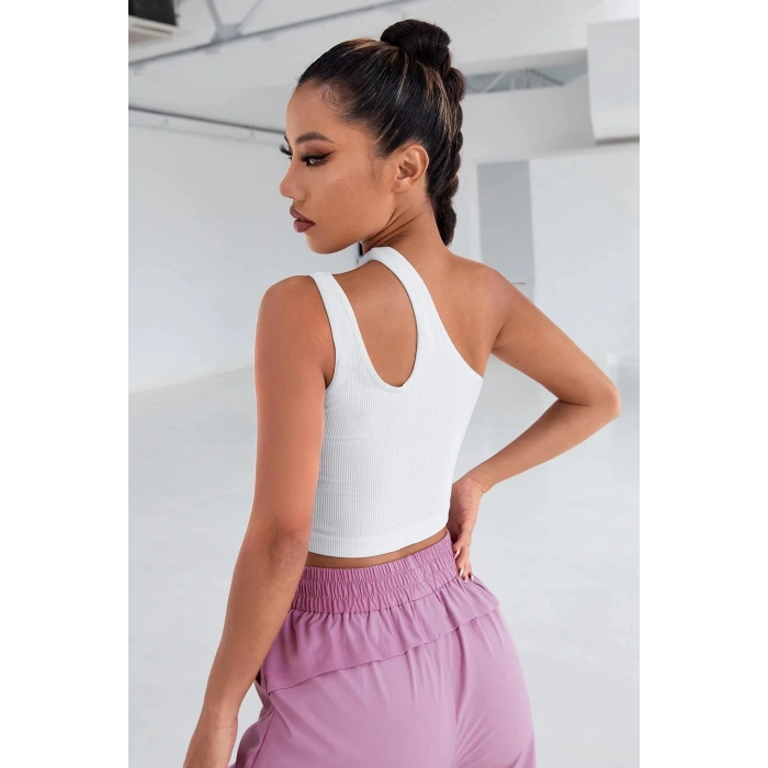 MARSiLYAN- Kadın Beyaz Tek Omuz Cut Out Detaylı Crop Top Bluz