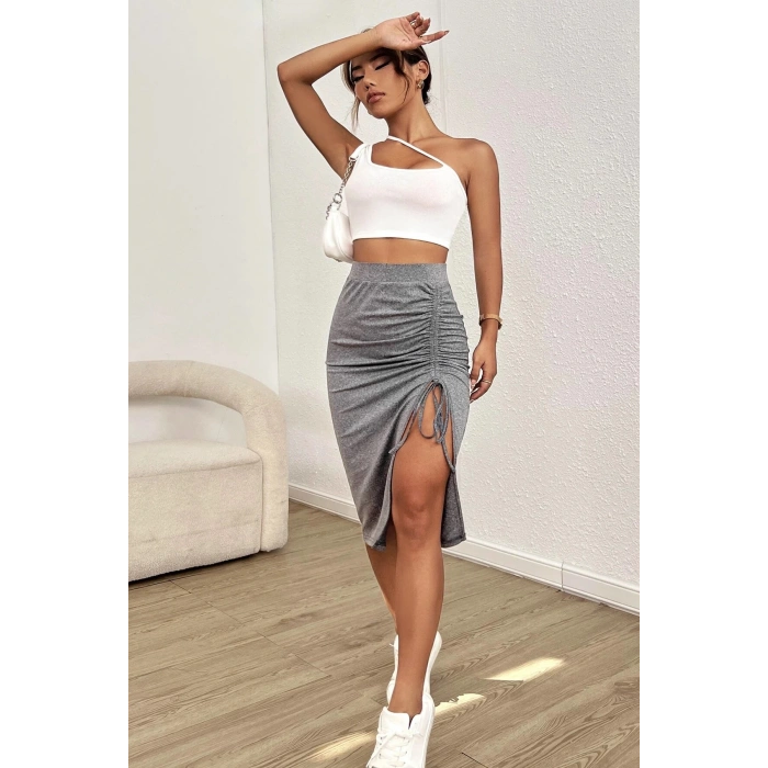 MARSiLYAN- Kadın Beyaz Tek Omuzlu Çapraz Askılı Crop Top Büstiyer