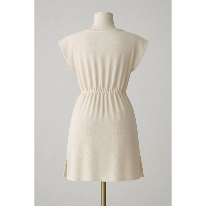 MARSiLYAN- Kadın Beyaz Yanları Yırtmaçlı Tokalı V Yaka Mini Plaj Elbisesi