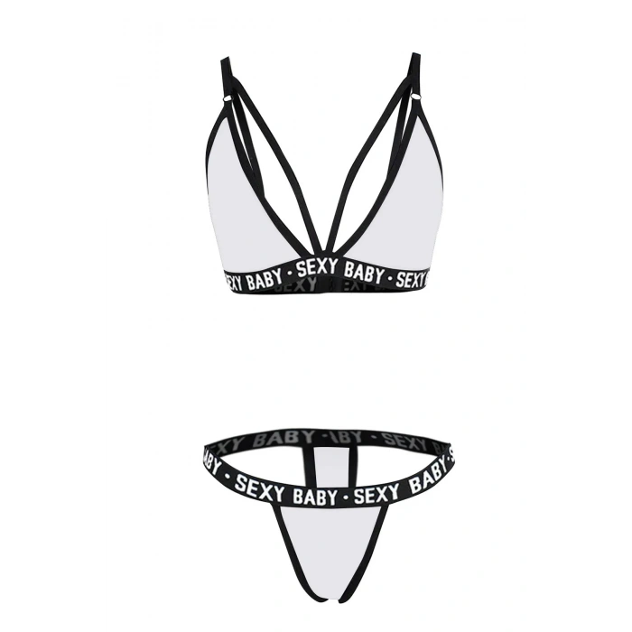 MARSiLYAN- Kadın Beyaz Yazı Detaylı Ipli Sütyen Takımı