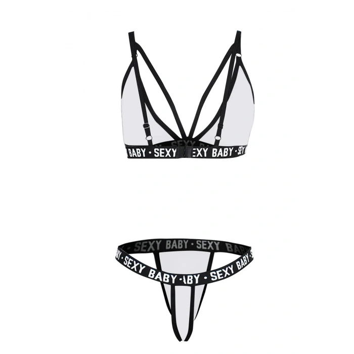 MARSiLYAN- Kadın Beyaz Yazı Detaylı Ipli Sütyen Takımı