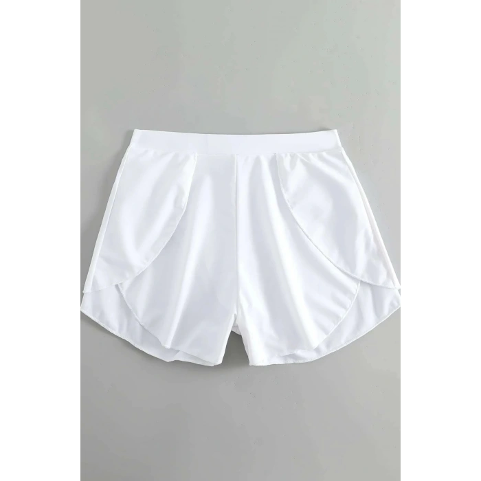 MARSiLYAN- Kadın Beyaz Yırtmaçlı Etek Görünümlü Şık Deniz Şortu