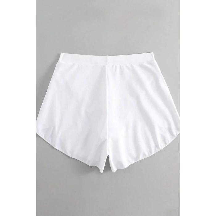 MARSiLYAN- Kadın Beyaz Yırtmaçlı Etek Görünümlü Şık Deniz Şortu