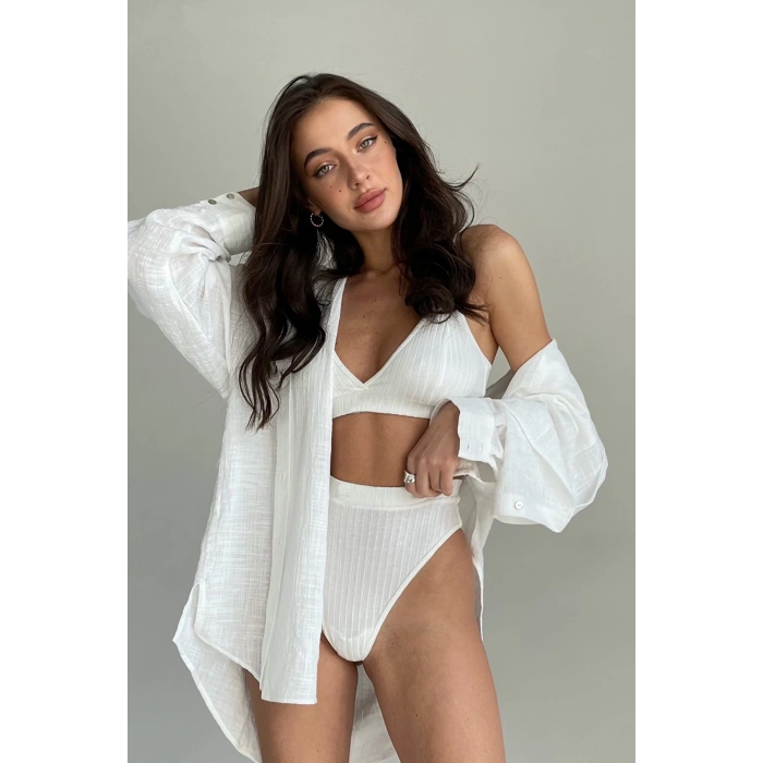 MARSiLYAN- Kadın Beyaz Yüksek Bel Dolgusuz Slip Takım