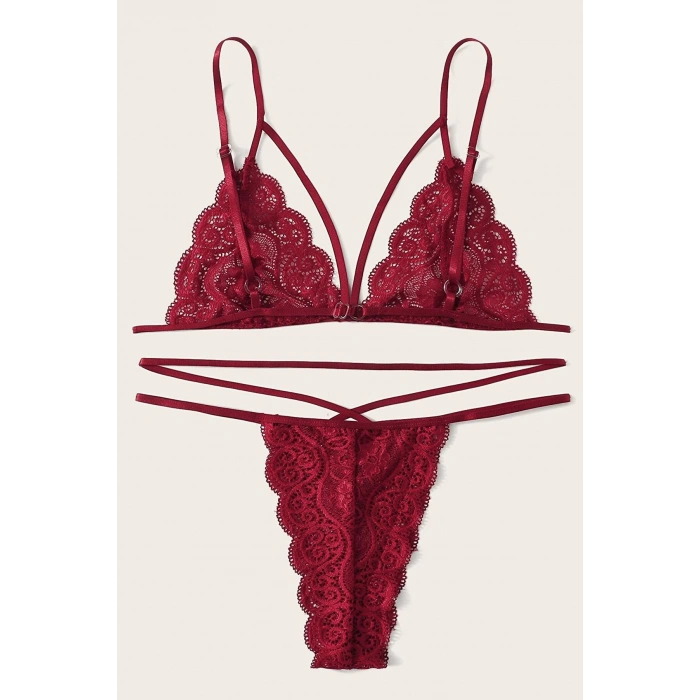 MARSiLYAN- Kadın Bordo Dantel Sütyen Külot Takımı