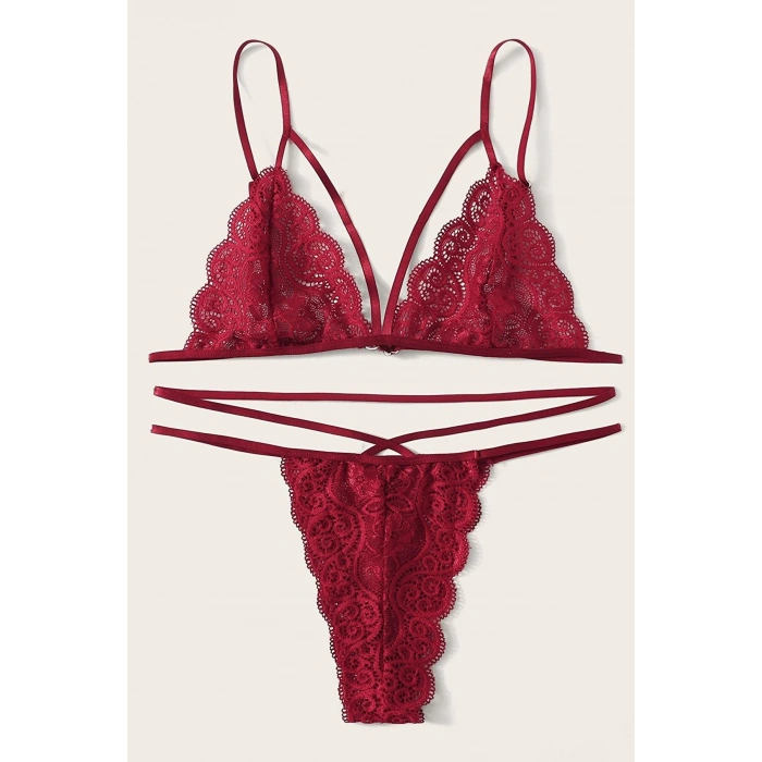MARSiLYAN- Kadın Bordo Dantel Sütyen Külot Takımı