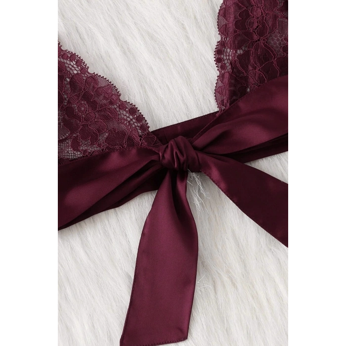 MARSiLYAN- Kadın Bordo Dantelli & Kurdelalı Sütyen Külot Takımı