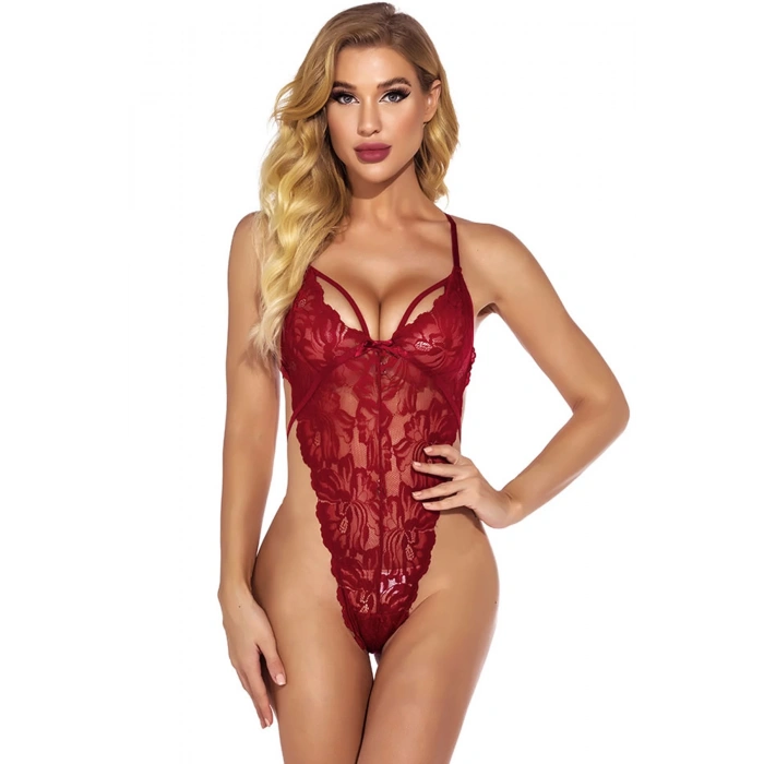 MARSiLYAN- Kadın Bordo Dantelli, Tangalı ve İp Askılı Şık İç Çamaşır Takımı