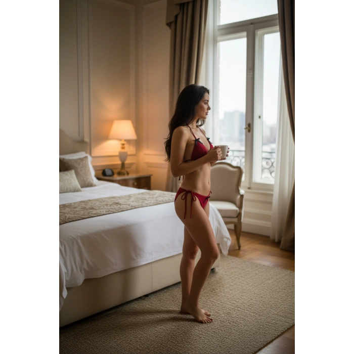 MARSiLYAN- Kadın Bordo Fiyonklu İç Çamaşırı ve Uzun Kollu V Yaka Pijama Takımı 4lü Set