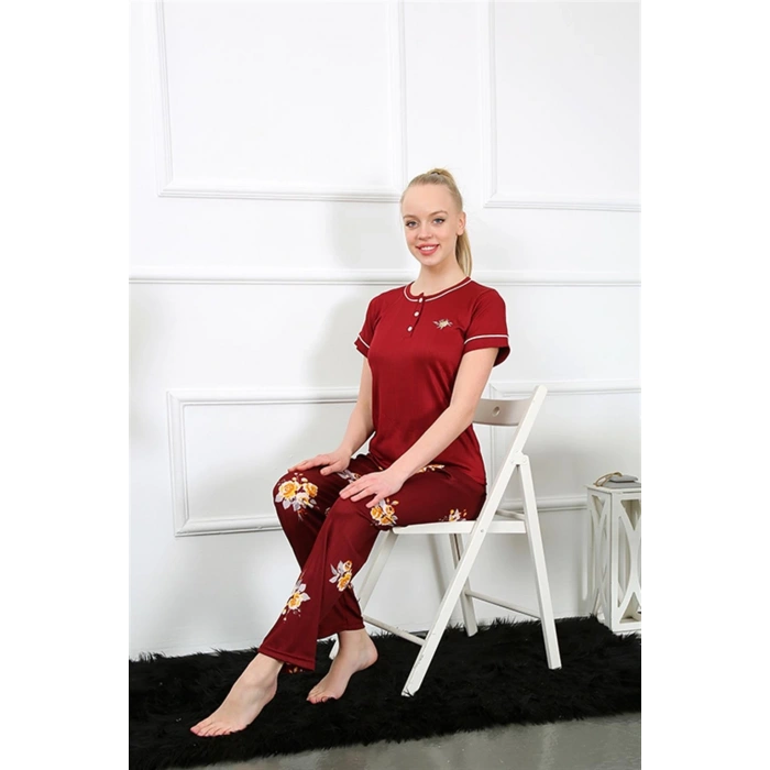 MARSiLYAN- Kadın Bordo Kısa Kol Pijama Takım