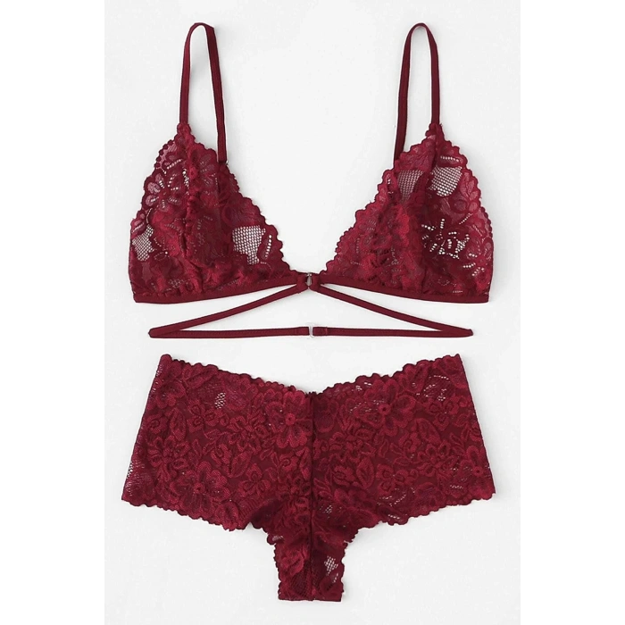MARSiLYAN- Kadın Bordo Özel Şık Sütyen Külot Takımı
