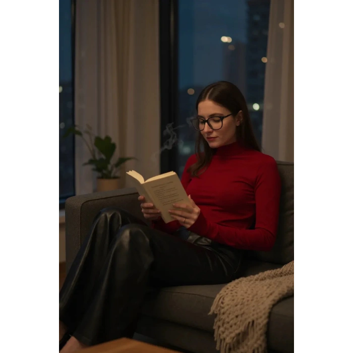 MARSiLYAN- Kadın Bordo Parmak Detaylı Esnek Uzun Kollu Body